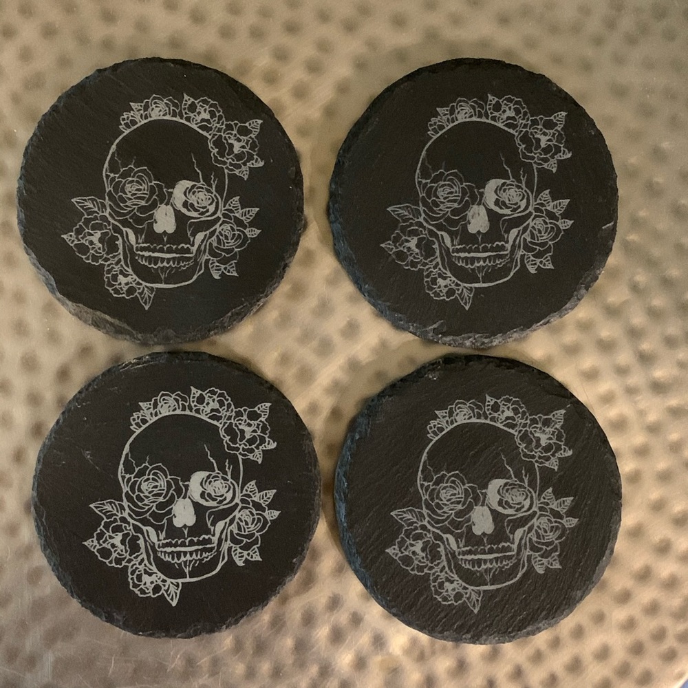 Slate Engraved Sugar skull coasters